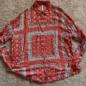 Free People Red Patterned Blouse